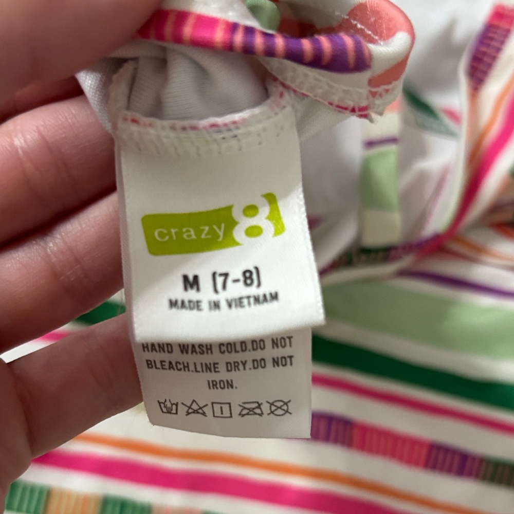 Crazy 8 Girls Striped Bikini Top and Bottom - Pink, Green, Orange, Purple, White - Picture 2 of 3